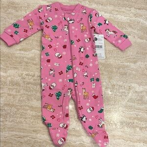 NEW 🆕 Christmas Pink Kids One Piece with Festive Print Pyjama 0-3 months